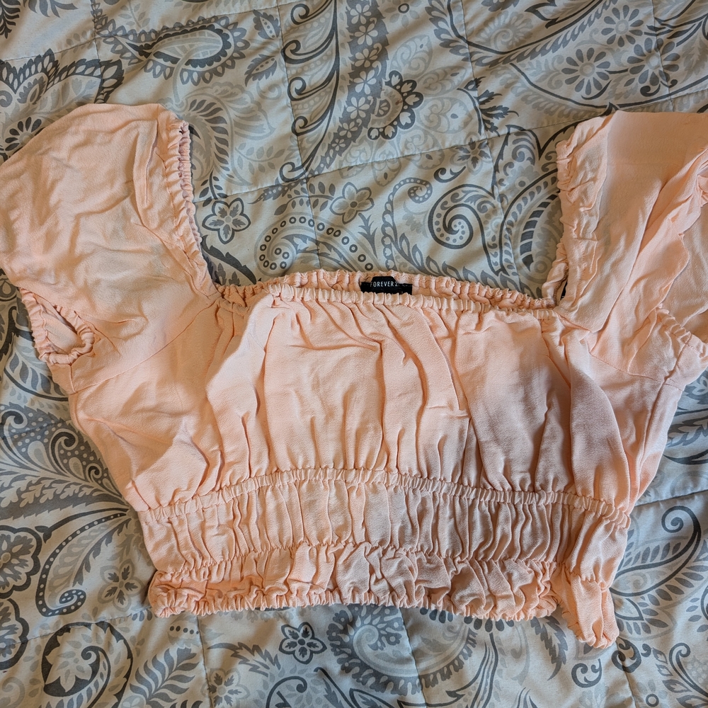 Shirred Puff-Sleeve Crop Top